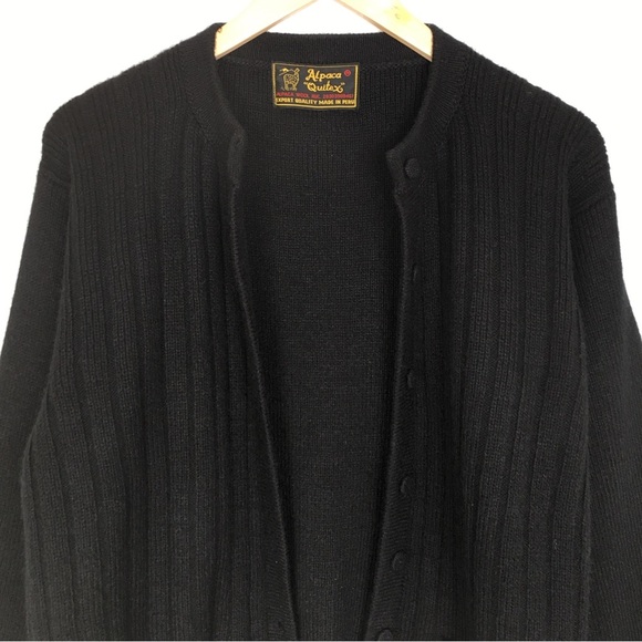 Alpaca Quitex Cardigan Sweater Black Grandpa Sweater Button Front Women’s Size M - Picture 3 of 9